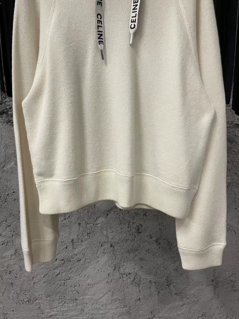Celine Celine Logo Cream Wool Hooded Sweatshirt Size US M / EU 48-50 / 2 - 4 Thumbnail