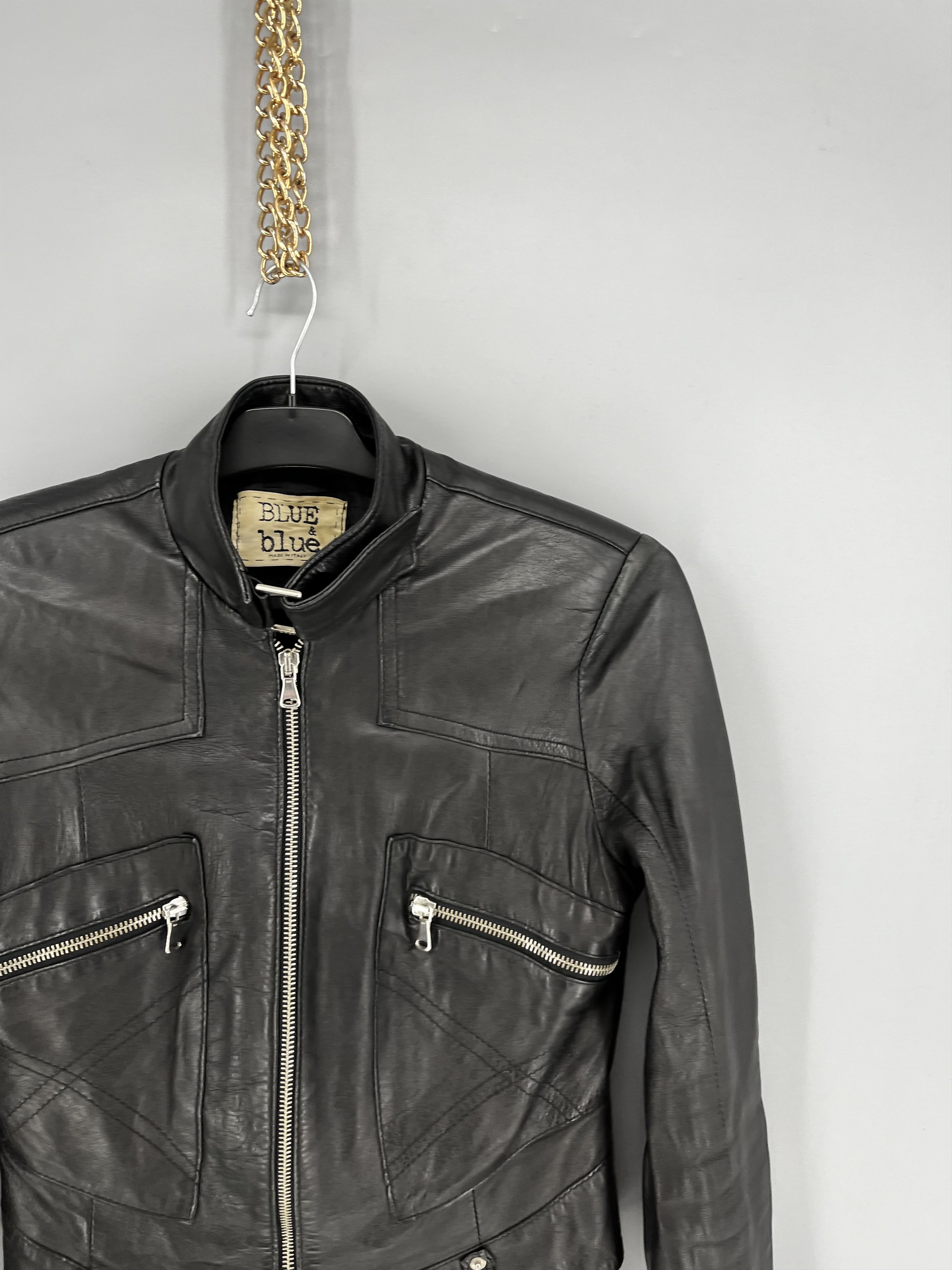 Leather Blue Blue Black Leather Biker Jacket Racing Moto HONDA BMW Size S / US 4 / IT 40 - 5 Thumbnail