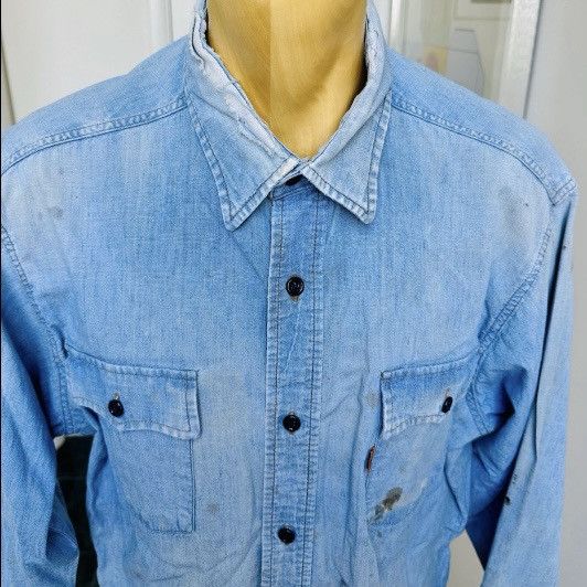 Levi's × Levi's Vintage Clothing × Vintage VINTAGE 1970s LEVI'S SHIRT ORANGE TAB BLUE DENIM DISTRESSED Size US XL / EU 56 / 4 - 2 Thumbnail