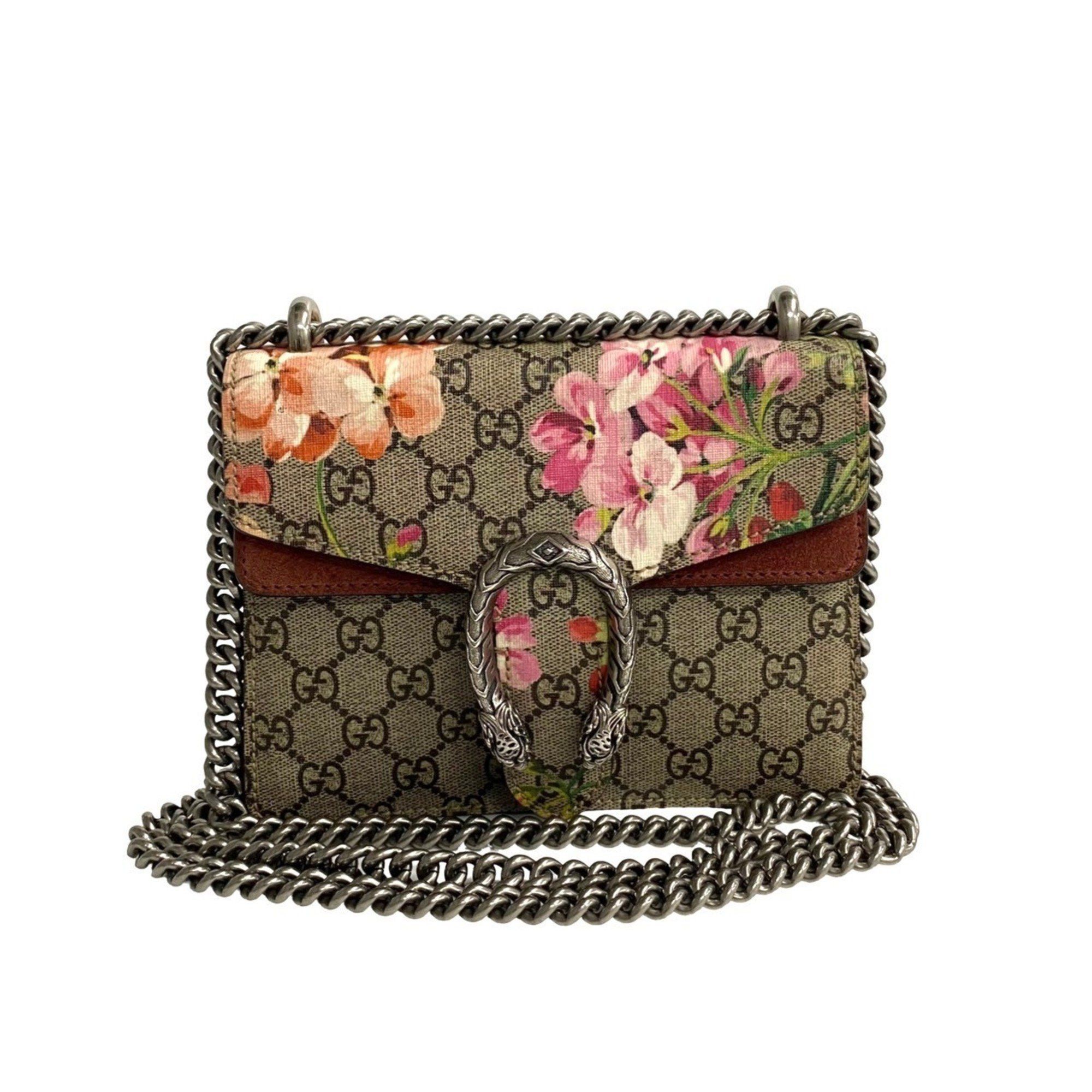image of Gucci Dionysus GG Supreme Flora Flower Leather Chain 2Way Semi Shoulder Bag Brown 74177, Women's