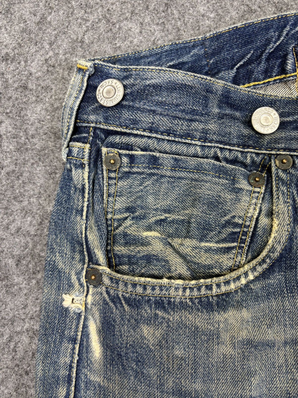 Levi's Vintage Clothing 💥Super Thrashed💥LVC 1920 Model Thrashed Distrssed Denim F993 Size US 33 - 10 Thumbnail