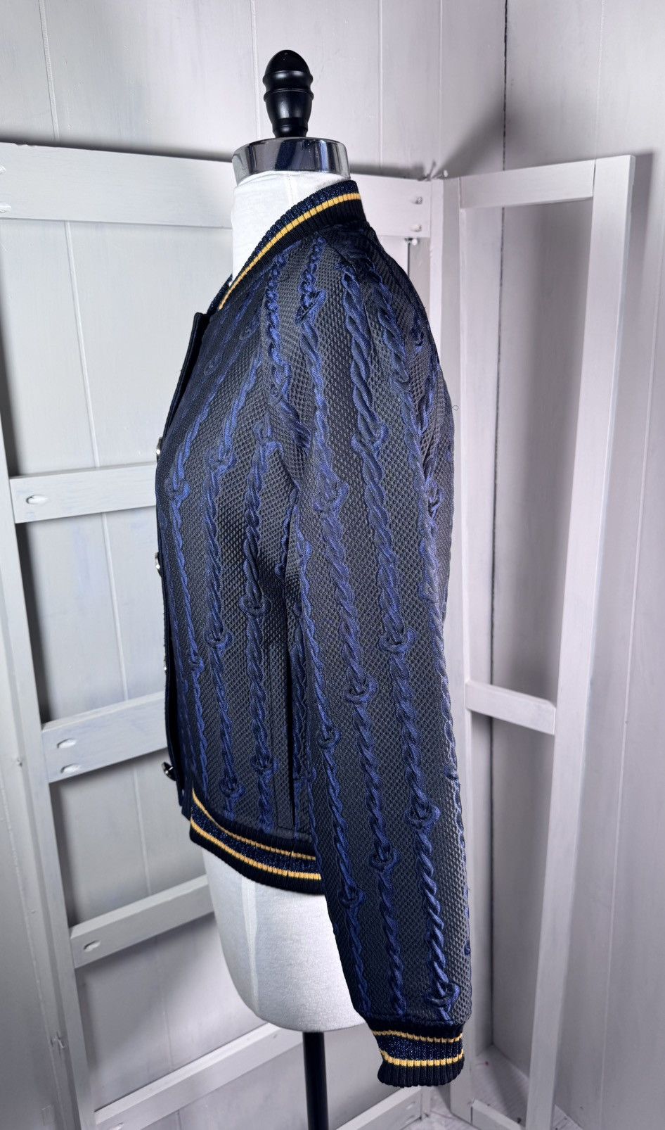 3.1 Phillip Lim VARSITY BOMBER Brocade Cable Print Black/Blue/Gold Size. Size XS / US 0-2 / IT 36-38 - 4 Thumbnail
