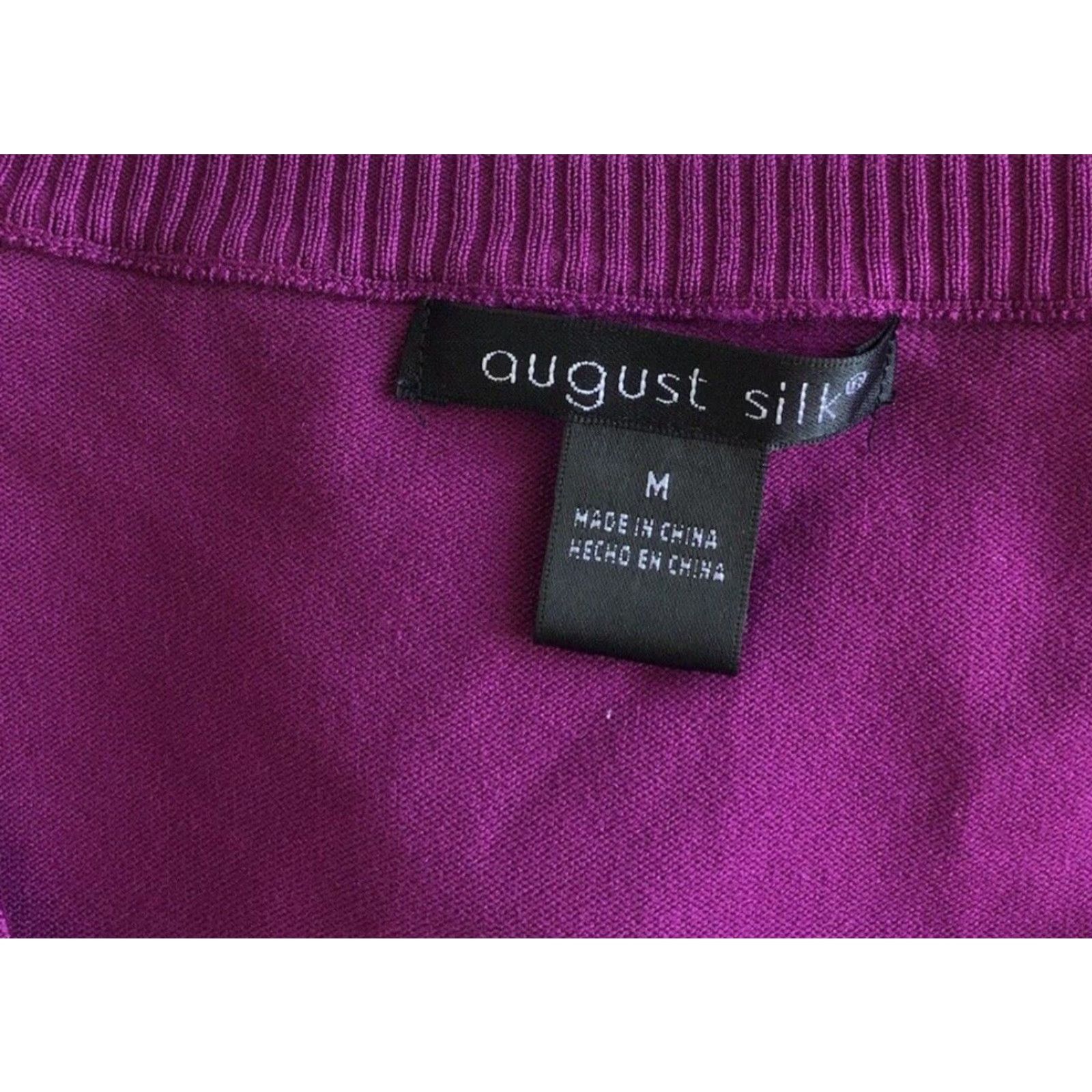 Vintage August Silk V-Neck Purple Knit Sweater 3/4 Sleeve M Womens Pullover Casual Workwear Rainbow Ruffle Classic Y2K Size M / US 6-8 / IT 42-44 - 5 Thumbnail