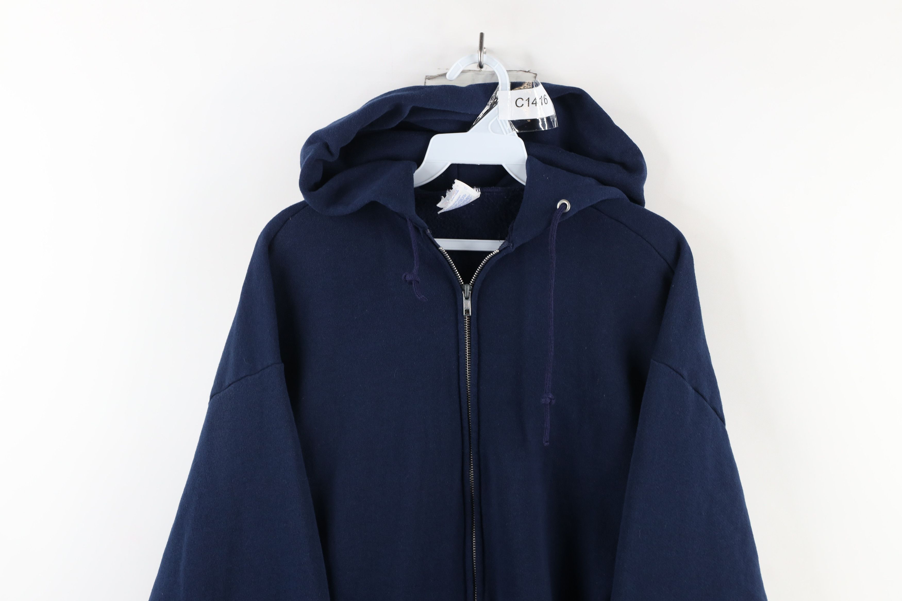 Vintage Vintage 90s Streetwear Hoodie Sweatshirt Navy Blue USA Size US XL / EU 56 / 4 - 2 Thumbnail