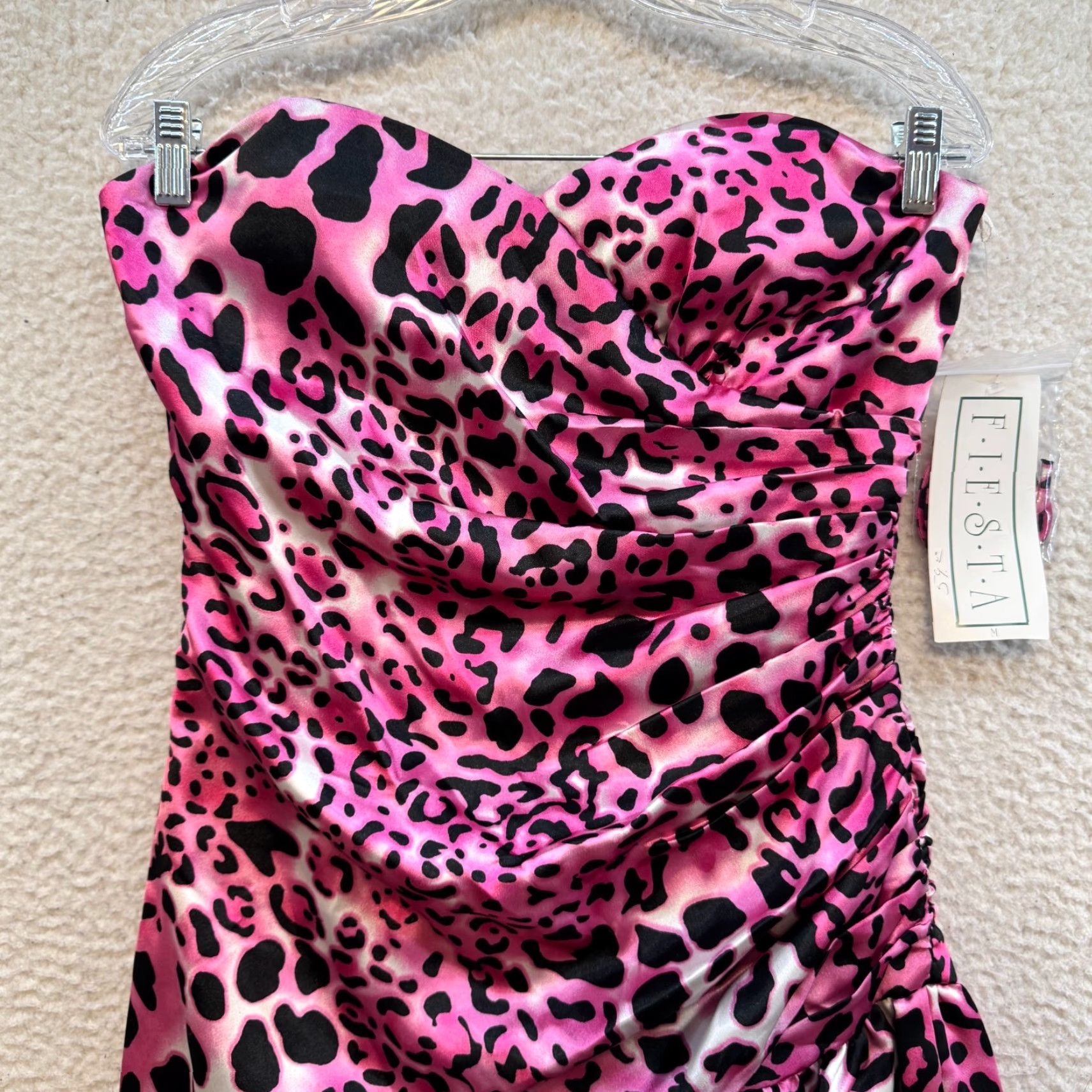 Vintage VINTAGE 90s Y2K Fiesta Strapless Mini Dress Pink Cheetah Leopard Satin 8 Medium Women's Size M / US 6-8 / IT 42-44 - 3 Thumbnail