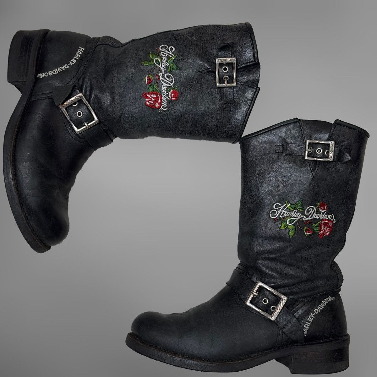 Harley Davidson 🌹Harley Davidson rose biker Boots Black Leather Western Size US 7.5 / EU 40-41 - 1 Thumbnail