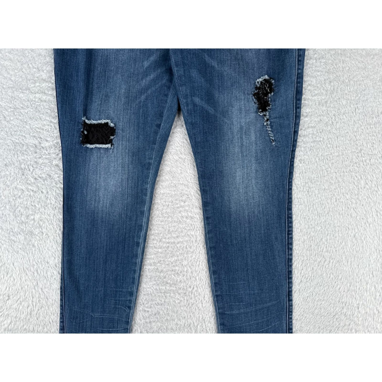 Vintage Seven7 Jeans Women Skinny Jeans 34x28 Blue Denim Distressed Mid Rise 16 5-Pocket Logo Embroidered Cotton Regular Adult Womens Size 38" / US 16 / IT 52 - 3 Thumbnail