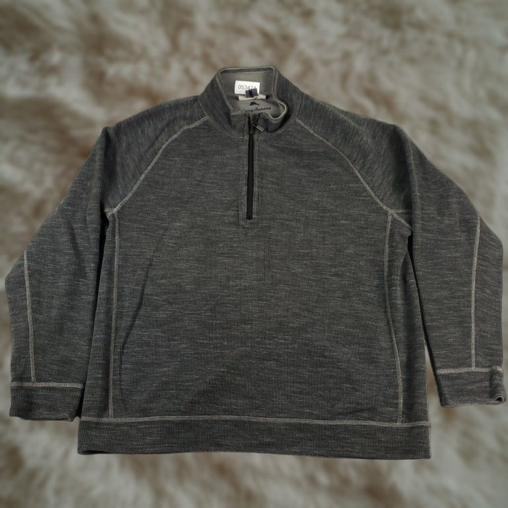 Tommy Bahama Tommy Bahama Mens Gray Quarter Zip Pullover Sweater XL Cotton Blend Size US XL / EU 56 / 4 - 1 Thumbnail