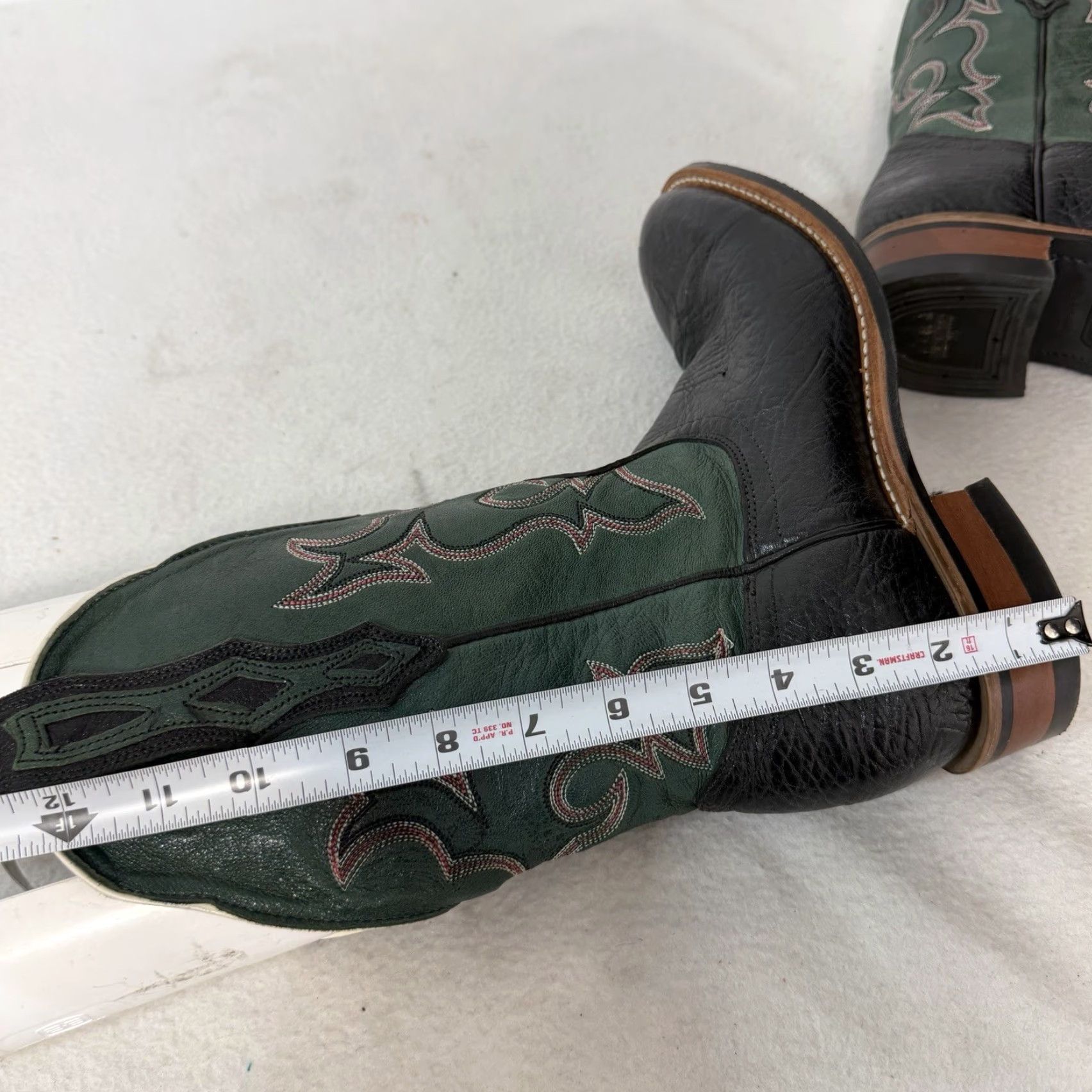 Vintage Boulet Cowboy Boots Green Black Mens Size 9 C Leather Almond Toe Western Boots Men’s Shoes US 9 Green Boulet Cowboy Theme Boots Size US 9 / EU 42 - 2 Thumbnail