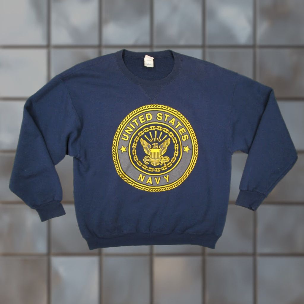 Soffe VINTAGE Soffe Navy Blue Fleece Pullover Sweatshirt Mens Large Crew Neck 90s USA Navy Sports Made in USA Size US L / EU 52-54 / 3 - 1 Thumbnail