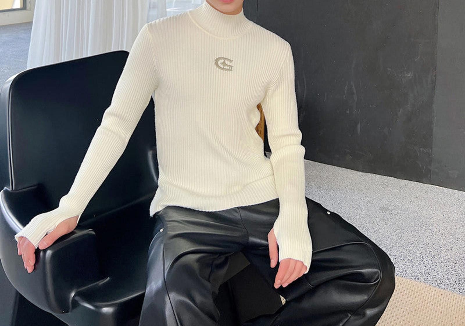 Ribbed Turtleneck Sweaters Slim Fit Knit