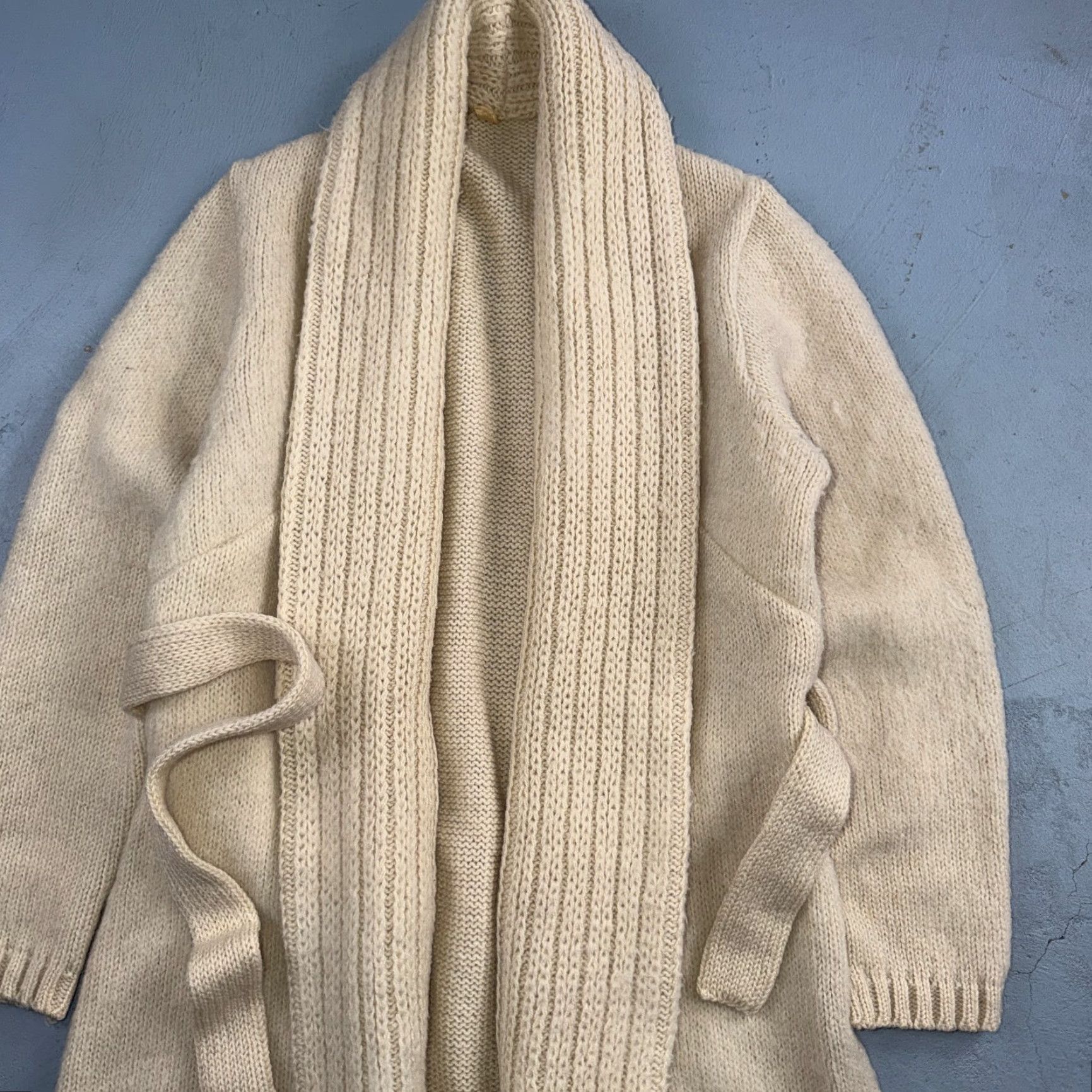 Vintage VTG Cardigan Knit Ribbed Open Belted Pockets Beige S/M Women Knit Style Ribbed Cardigan - VTG 70s 80s Boho Chic Size M / US 6-8 / IT 42-44 - 2 Thumbnail