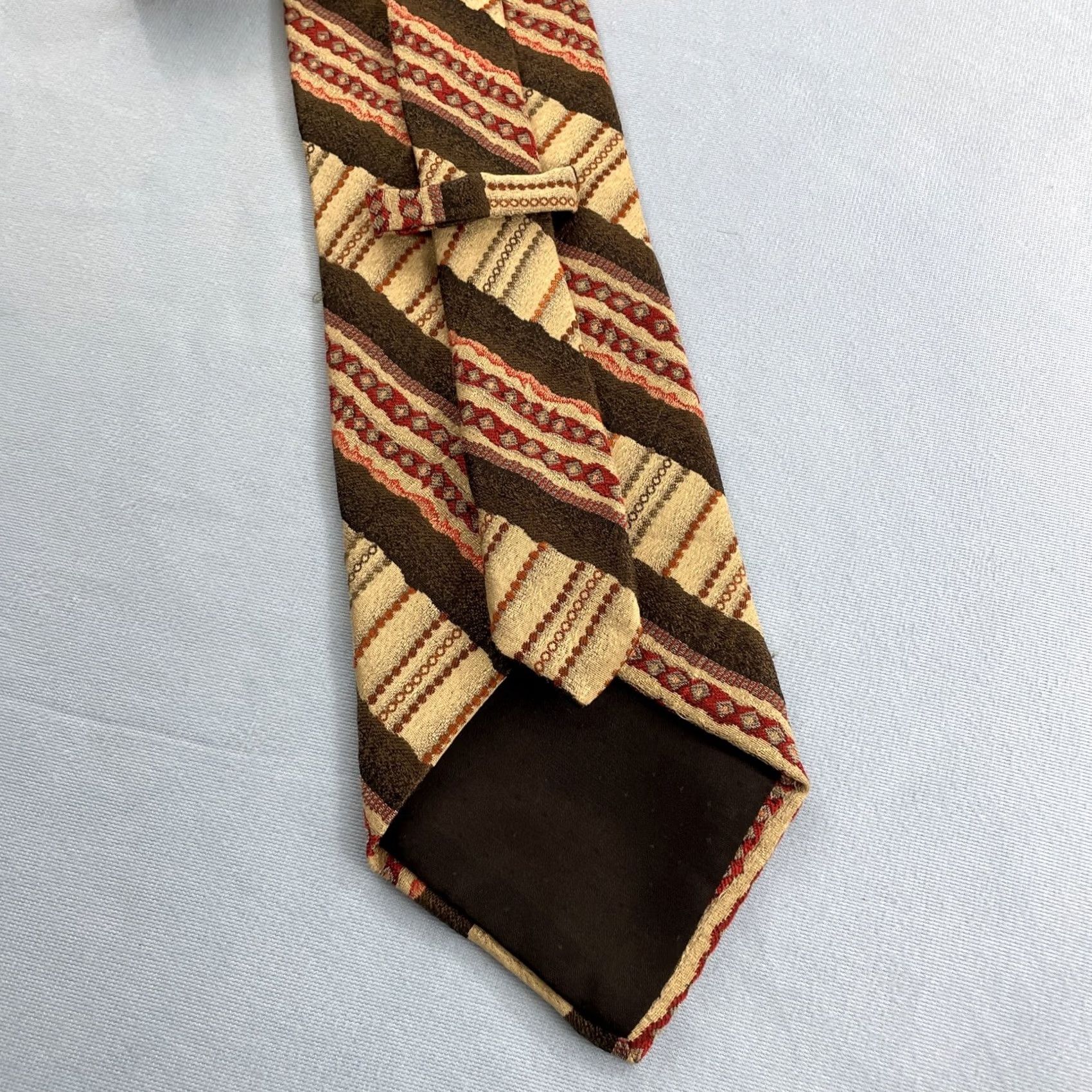 Vintage Pavone Vtg 90s Handmade Silk Tie Brown Repp Stripe Quilted Patchwork Necktie 4x58 Men's Vintage 1990s Wide Necktie Philippines Italy Import Size ONE SIZE - 7 Thumbnail
