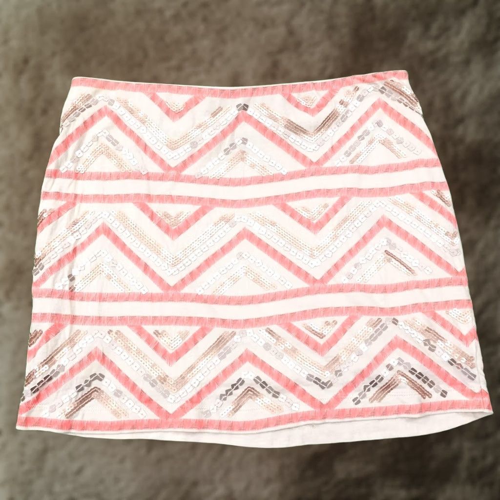 Express Express Skirt Womens S Multicolor Geometric Sequin Straight Pencil Short Lined Size 28" / US 6 / IT 42 - 1 Thumbnail