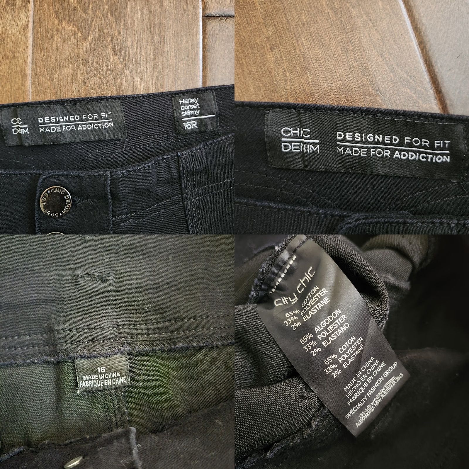 Vintage Chic Denim Jeans - 4 Button Black Denim Size 16 Womens Straight 5-Pocket Stretch Regular Inseam 30 in JS Size 38" / US 16 / IT 52 - 9 Thumbnail