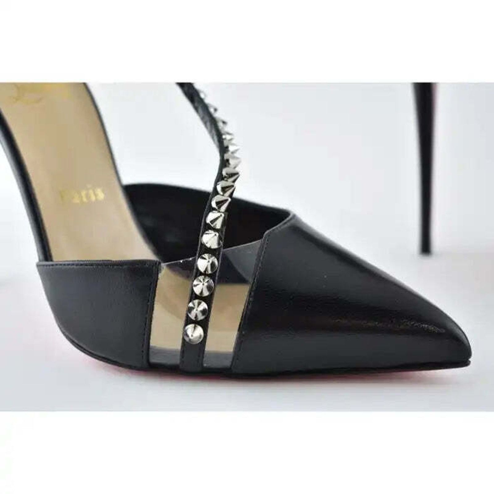 Christian Louboutin Christian Louboutin Spike Cross 100 Black PVC Silver Size US 5.5 / IT 35.5 - 5 Thumbnail