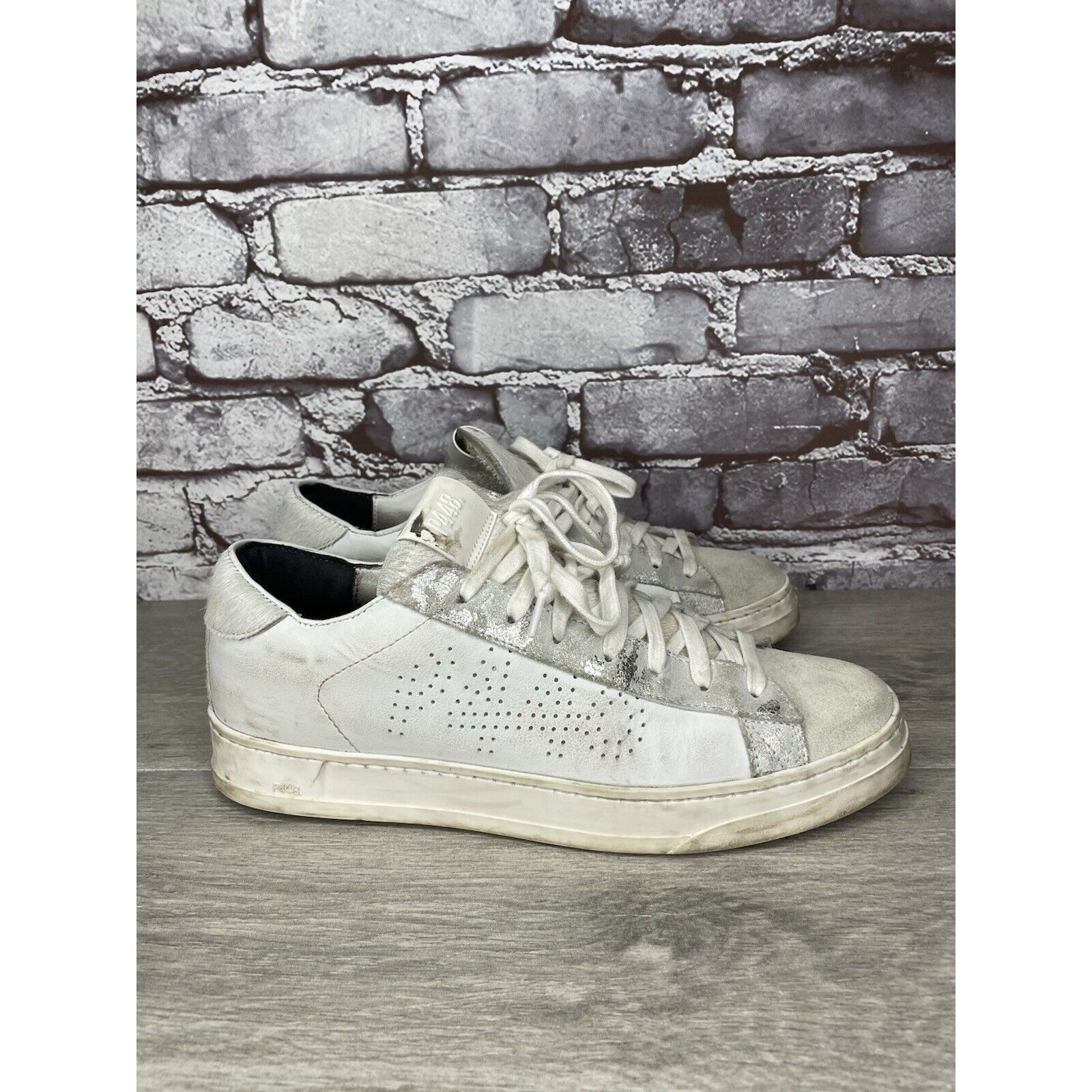 P448 P448 White Leather Gray Suede Silver Glitter Low Top Sneaker Size US 9.5 / IT 39.5 - 19 Thumbnail