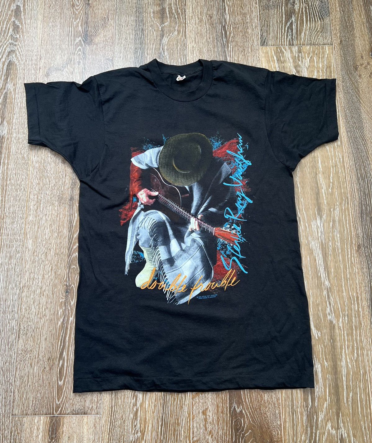 image of Band Tees x Vintage 1989 Steve Ray Vaughan Double Trouble Tee in Black, Men's (Size Medium)