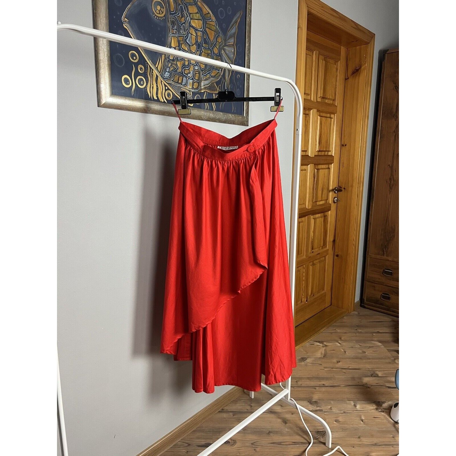 Yves Saint Laurent RARE! YSL Saint Laurent Variation VTG Red Long Wrap Skirt Si Size 29" - 4 Thumbnail