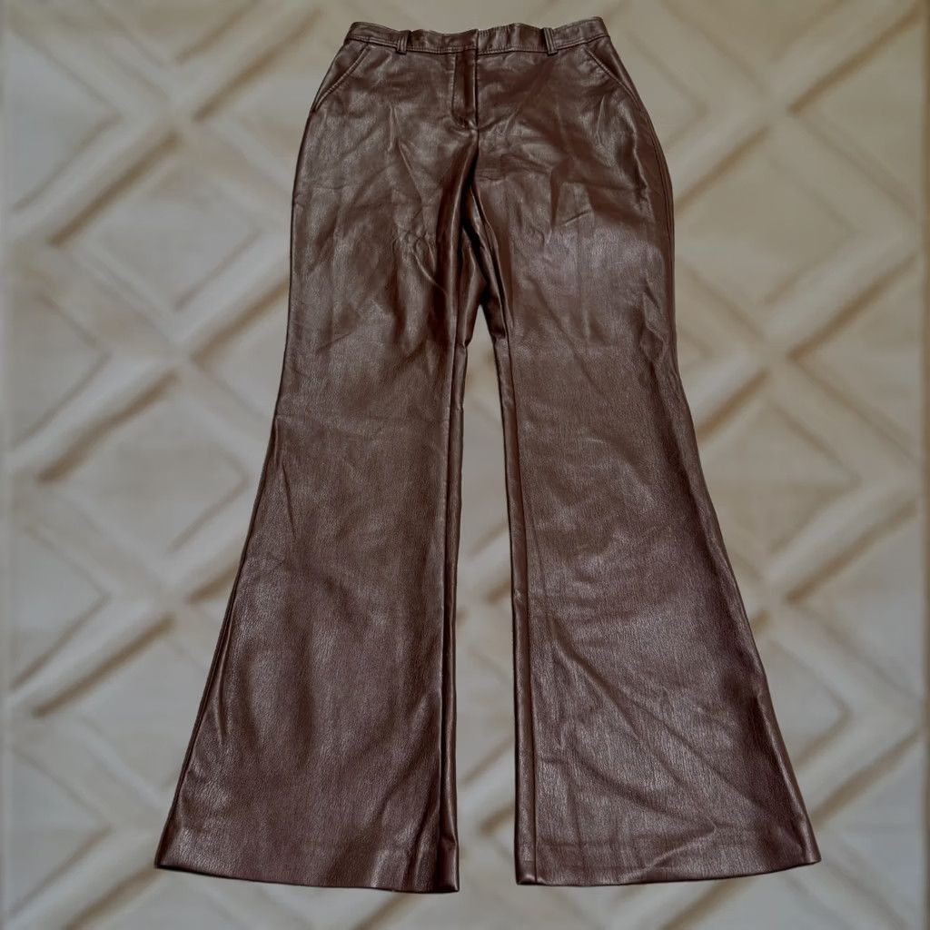 Aritzia Babaton Aritzia Vegan Leather High Rise Flared Pants Brown Trouser 4 Womens Size 27" / US 4 / IT 40 - 1 Thumbnail