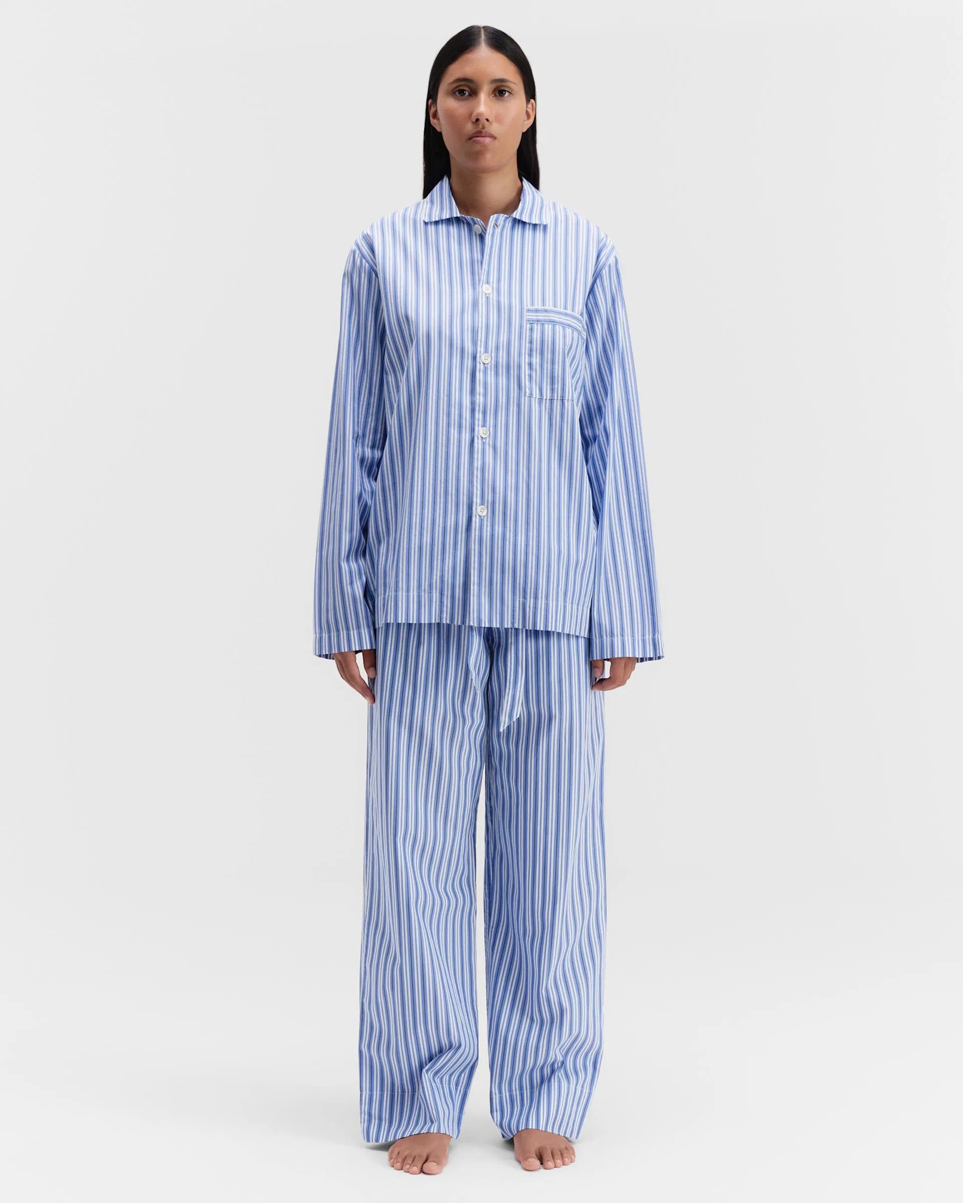 Tekla o1mle0525 Unisex Poplin Pyjamas Pants Penny Stripes in Blue Size 28" / US 6 / IT 42 - 4 Thumbnail