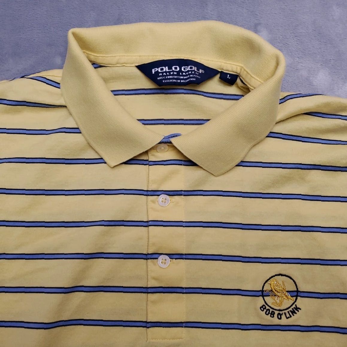 Polo Ralph Lauren Polo Ralph Lauren Shirt Mens L Yellow Striped Pima Cotton Golf Bob O Link - Polo Shirt - 100% Cotton - Short Sleeve - Button Closure - Casual Size US L / EU 52-54 / 3 - 2 Thumbnail