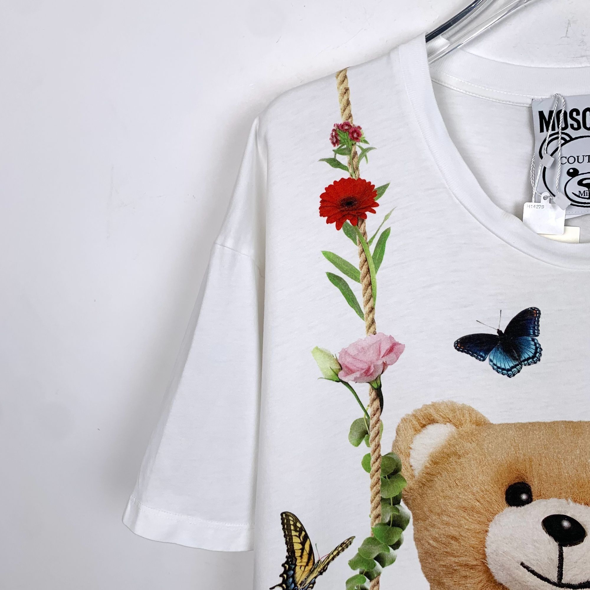 Moschino Moschino White Cotton Crewneck T-Shirt with Swing Bear Print Size S / US 4 / IT 40 - 3 Thumbnail