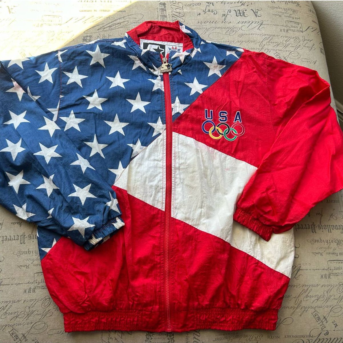 image of Vintage Starter Atlanta 1996 Olympics Windbreaker Jacket in Red, Men's (Size XL)