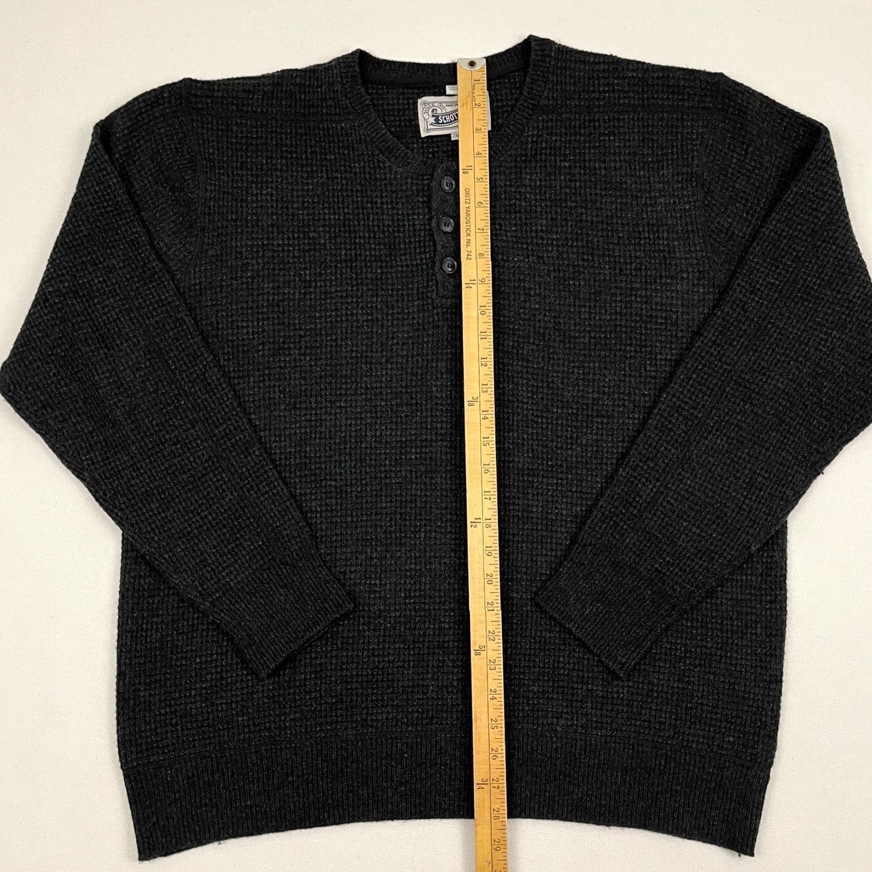 Schott Schott NYC Wool Sweater Mens 2XL Charcoal Gray Waffle-Knit Henley Pullover Pullover Knit Shirt Jackets & Coats? Size US XXL / EU 58 / 5 - 4 Thumbnail