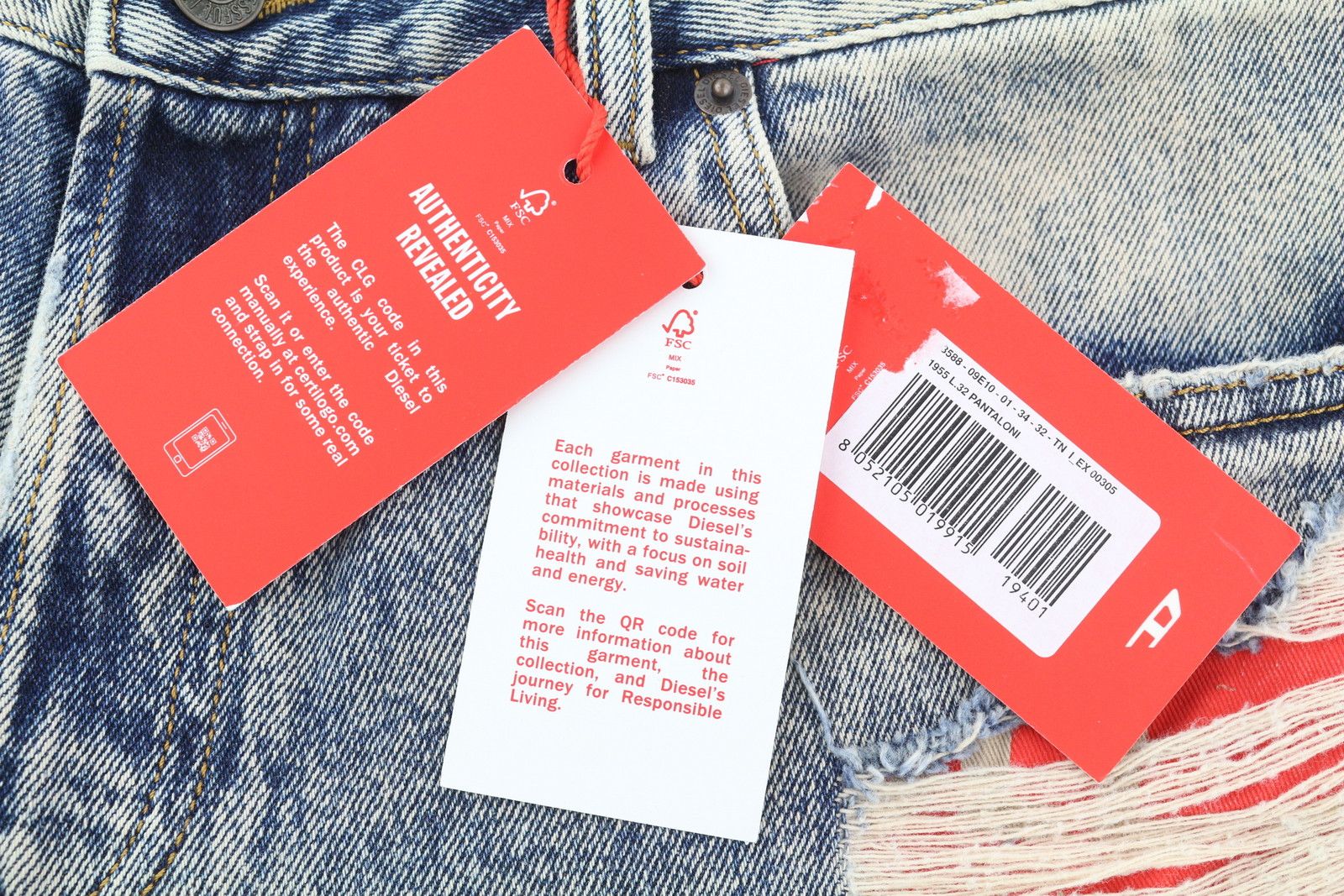 Diesel 1955 09E10 W34/L32 Blue Regular Straight Distress 85393 Size US 34 / EU 50 - 7 Thumbnail