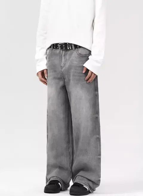 Hypebeast × Japanese Brand × Jean Pants American grey washed distressed loose straight jeans Size US 32 / EU 48 - 2 Thumbnail