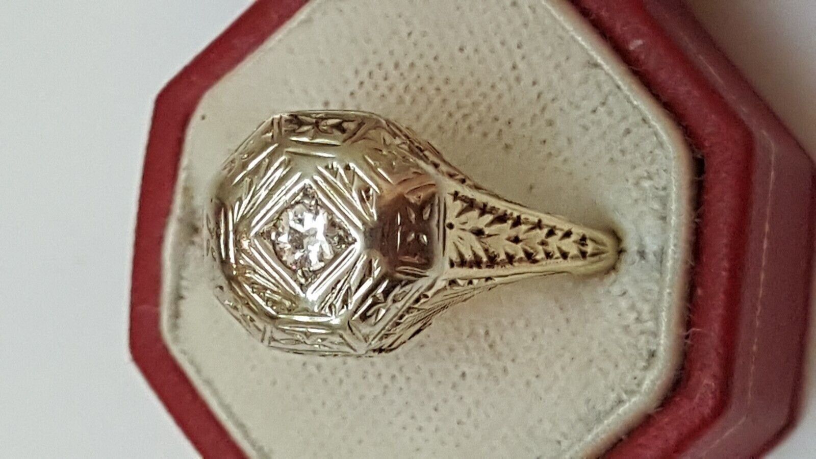 Other Antique Art Deco 2-Tone 14k Gold Filigree Diamond Ring 1900s Size ONE SIZE - 1 Thumbnail