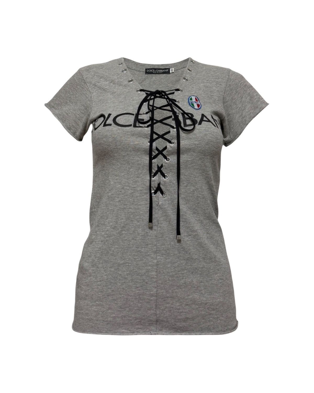 Dolce & Gabbana DOLCE&GABBANA S/S 2003 Plunging Lace-Up Logo Print T-Shirt Size M / US 6-8 / IT 42-44 - 1 Thumbnail