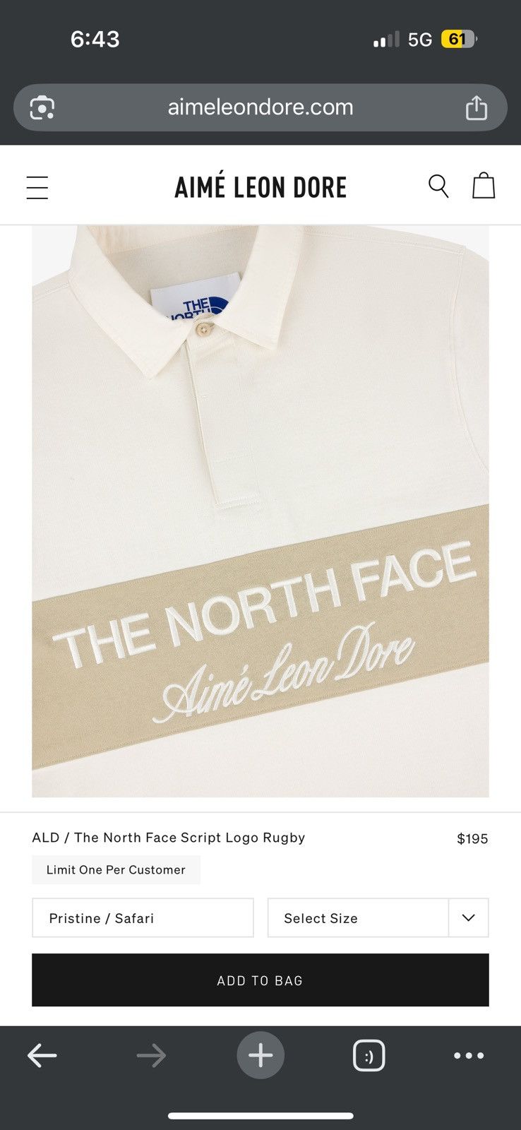 Aime Leon Dore North Face Face Script Logo Rugby - XL