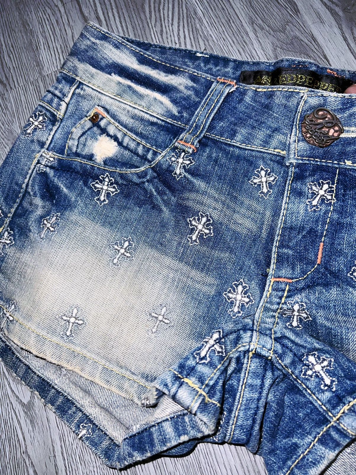 Japanese Brand RED PEPPER cross denim shorts ➕🌶️ Size 26" / US 2 / IT 38 - 6 Thumbnail