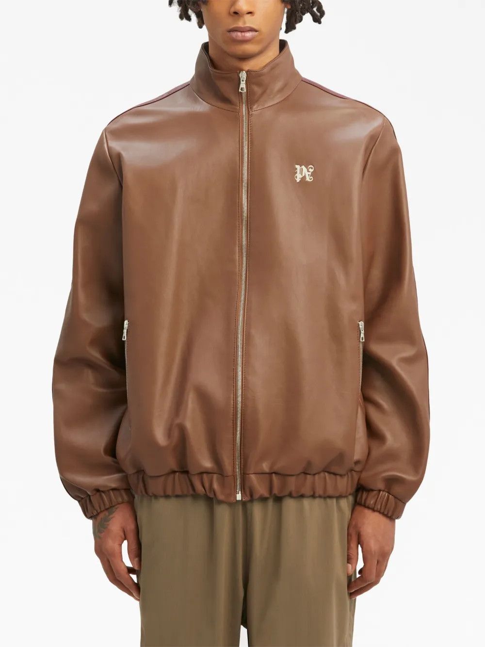 Palm Angels o1y0325 Logo Leather Jacket in Brown Size US M / EU 48-50 / 2 - 2 Thumbnail