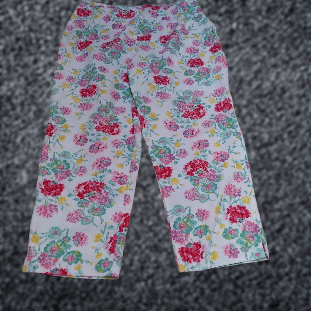 Laura Ashley Laura Ashley Womens Cotton Multicolor Floral High Rise Cropped Pants Size 10 Size 32" / US 10 / IT 46 - 1 Thumbnail