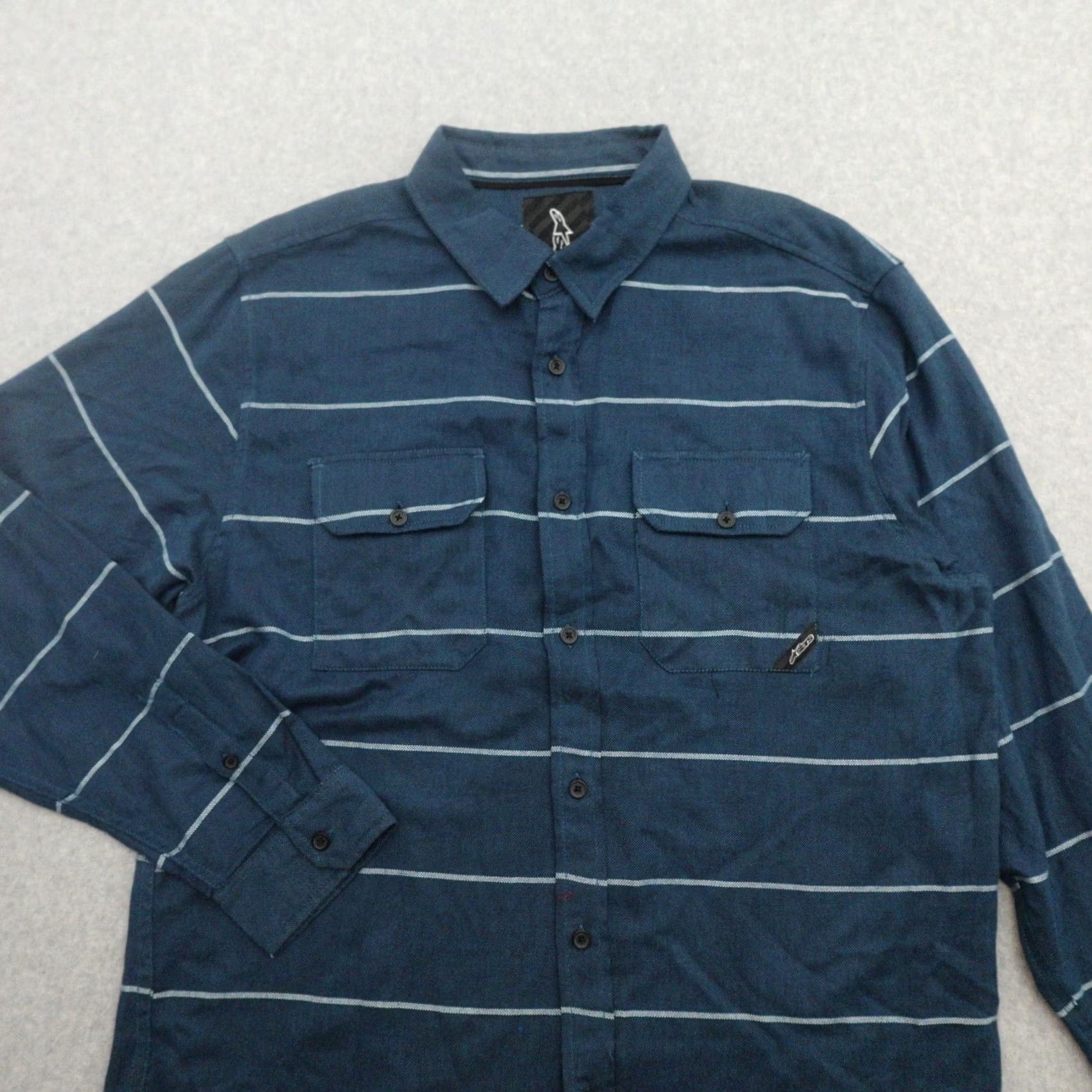 Alpinestars Mens Alpine Stars Long Sleeve Button Up Shirt SIZE XL Striped in Blue 23x31 Size US XL / EU 56 / 4 - 5 Thumbnail