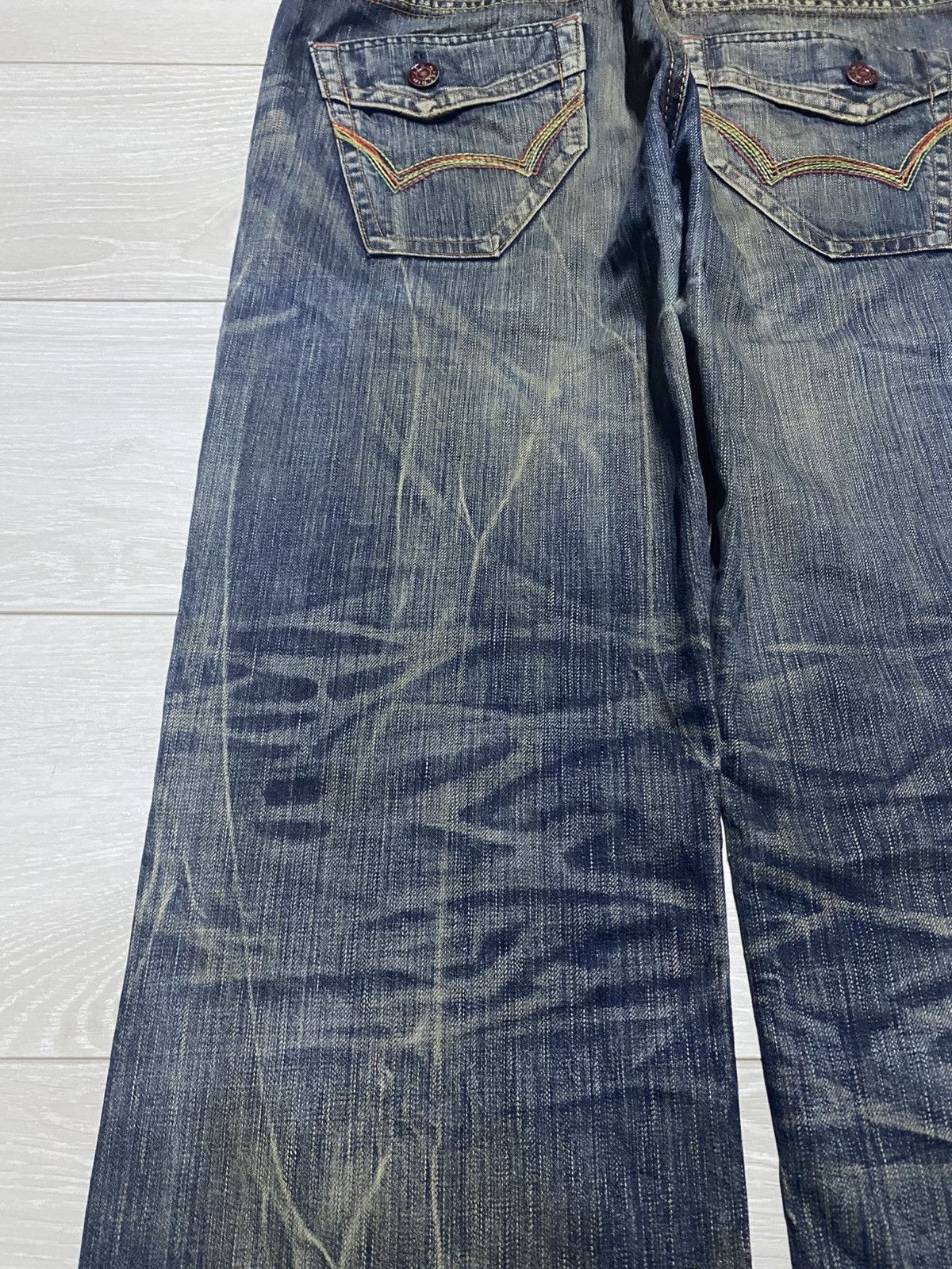 Junya Watanabe Vintage Edwin 503 Blue Trip Thunder Mud Wash Baggy Jeans Size US 36 / EU 52 - 9 Thumbnail