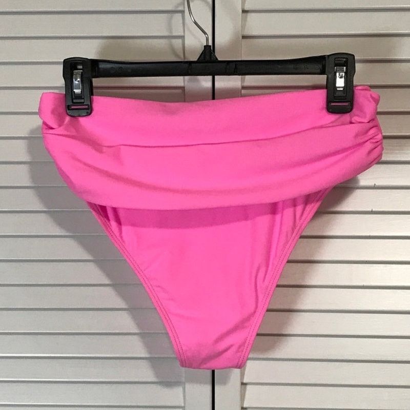 Other Hot Pink Retro High Waisted High Cut Cheeky Bikini Bottom L Size ONE SIZE - 2 Thumbnail