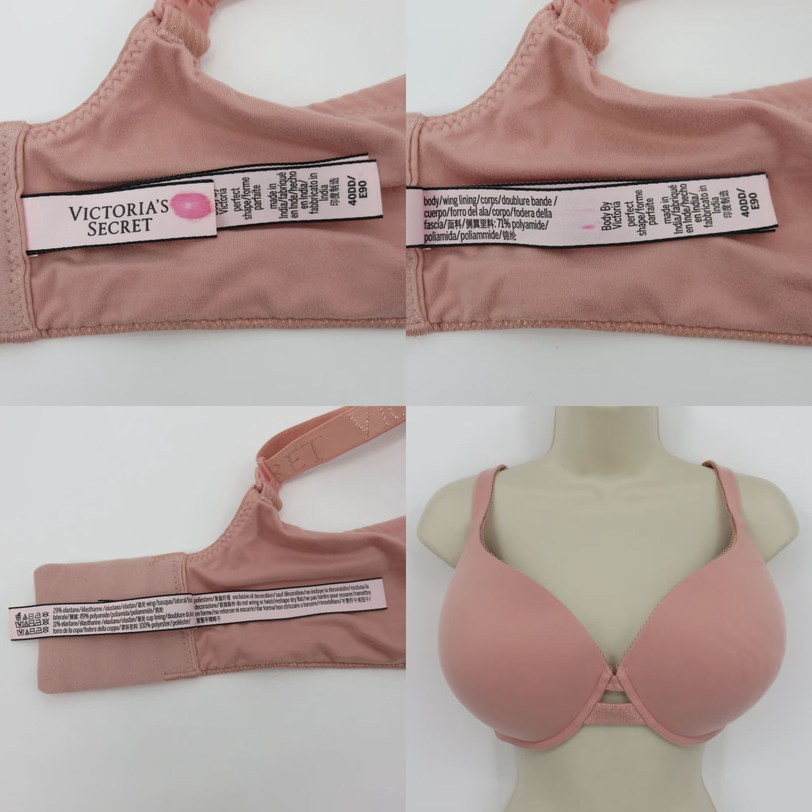 Victoria's Secret Viktorias Secret Body by Victoria Perfect Shape Bra Pink Shimmer 40DD Underwire T-Shirt Bra Womens DD Plus Size Size ONE SIZE - 9 Thumbnail