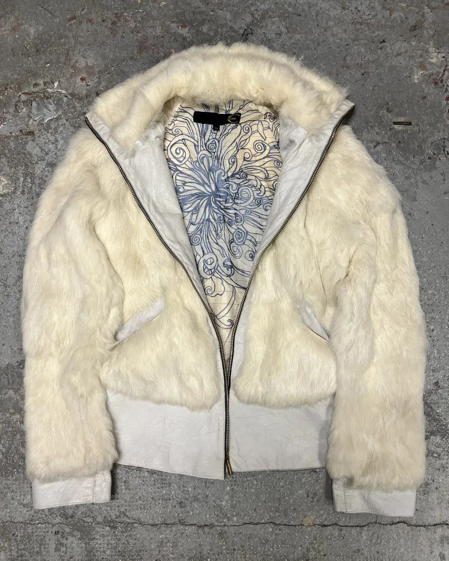 Just Cavalli × Vintage 2000s Cavalli Creamy Rabbit Fur Avant-garde Leather Jacket Size M / US 6-8 / IT 42-44 - 3 Thumbnail