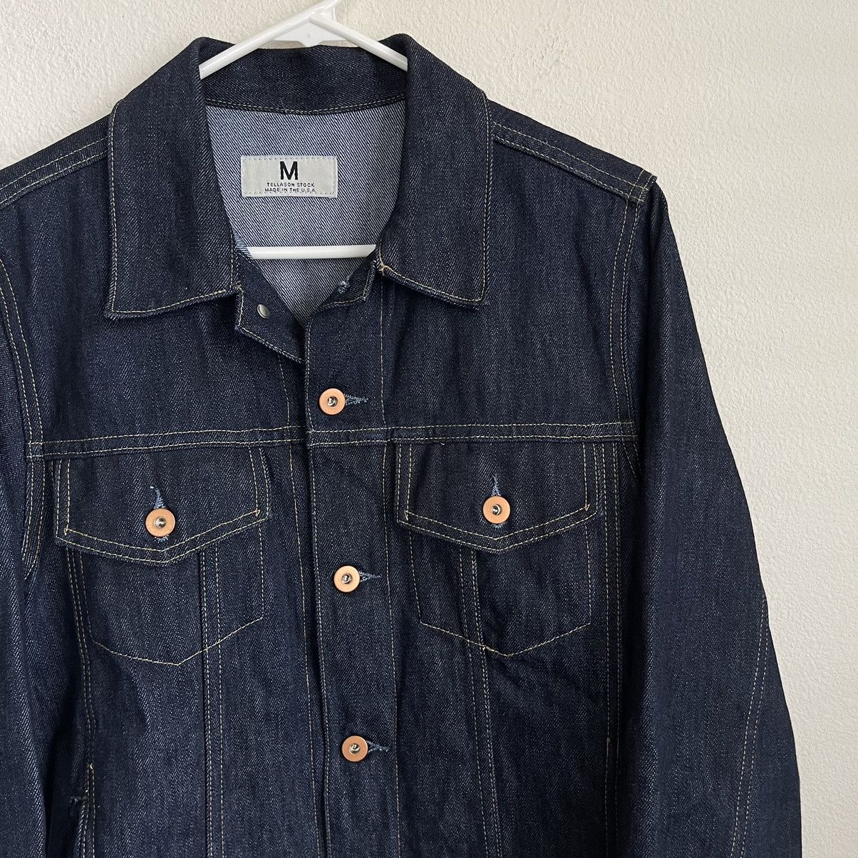 image of Tellason Stock Button Down 14Oz Denim Jean Jacket in Blue, Men's (Size Medium)