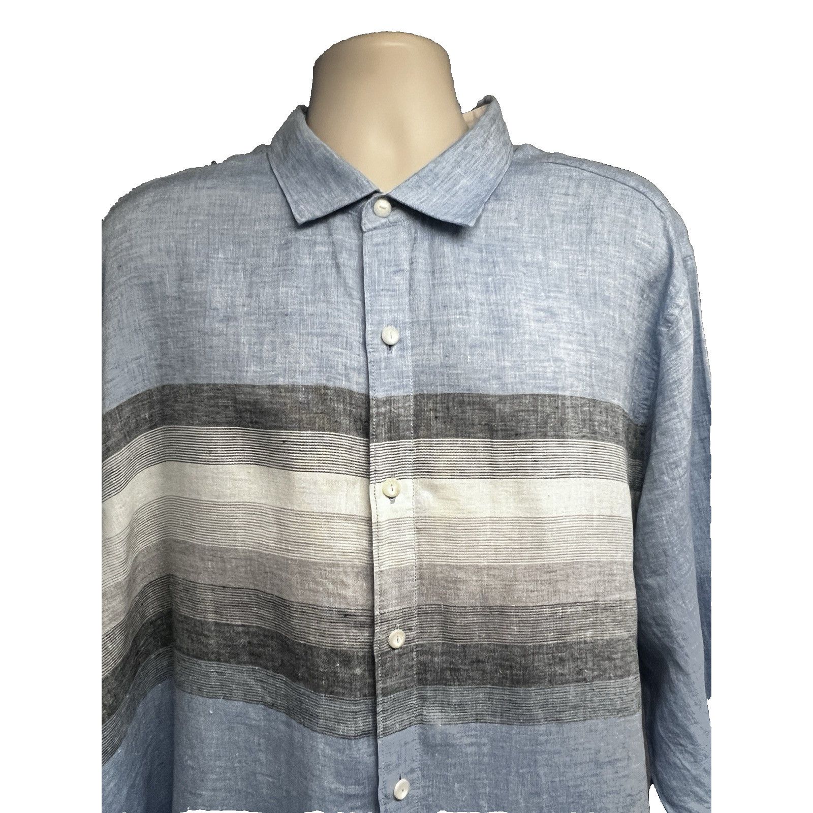 Tommy Bahama Tommy Bahama Blue Stripe Embroider Linen Button Shirt 2XL Size US XXL / EU 58 / 5 - 4 Thumbnail