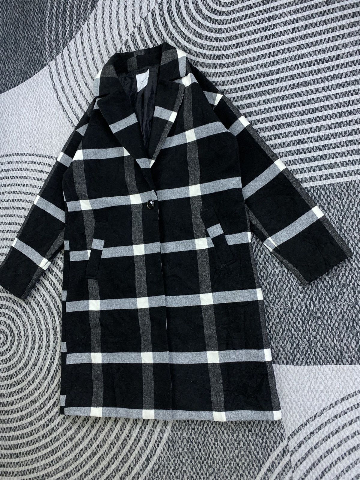 Other Vintage Back Number Black Checked Long Wool Coat Jacket Size US M / EU 48-50 / 2 - 4 Thumbnail