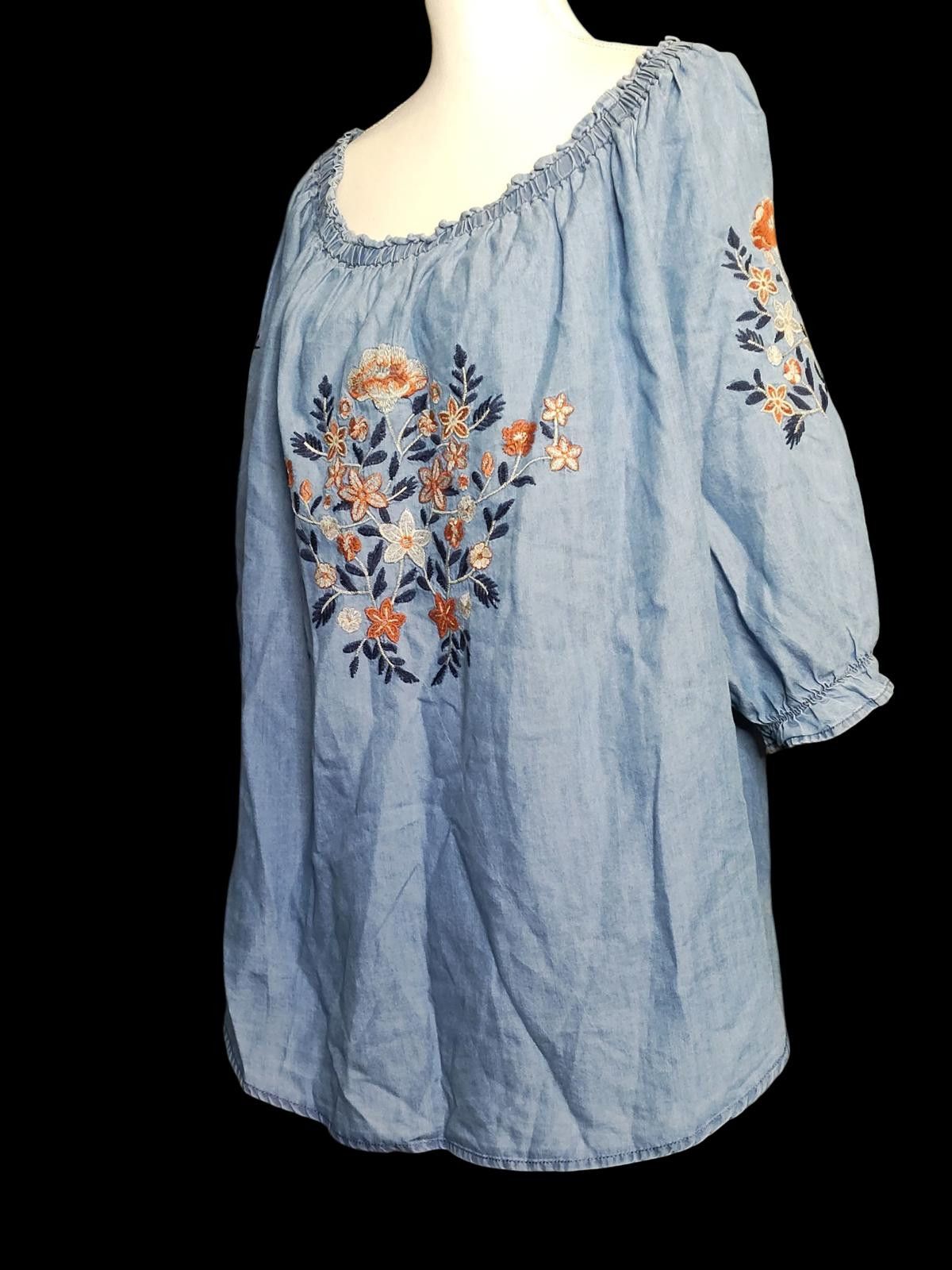 Other Westport Blue Embroidered Off-Shoulder Blouse Size XXL / US 16-18 / IT 52-54 - 5 Thumbnail