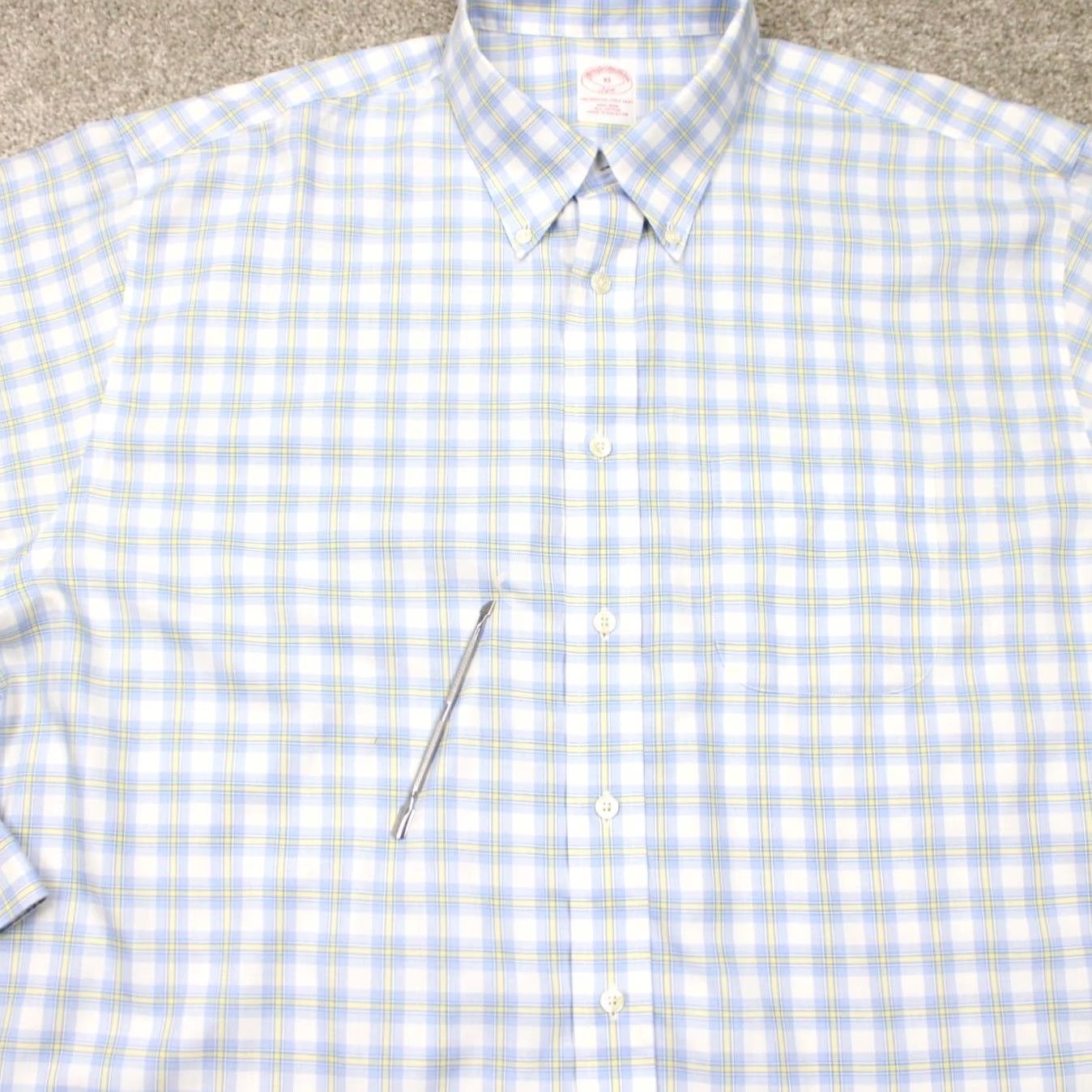 Brooks Brothers Brooks Brothers 346 Shirt Mens XL Button-Up Knit-Check Non-Iron Cotton Blue/Yellow Size US XL / EU 56 / 4 - 6 Thumbnail