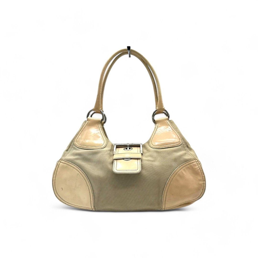 Prada - Handbag Beige Brown Leather Triangle Logo Plate