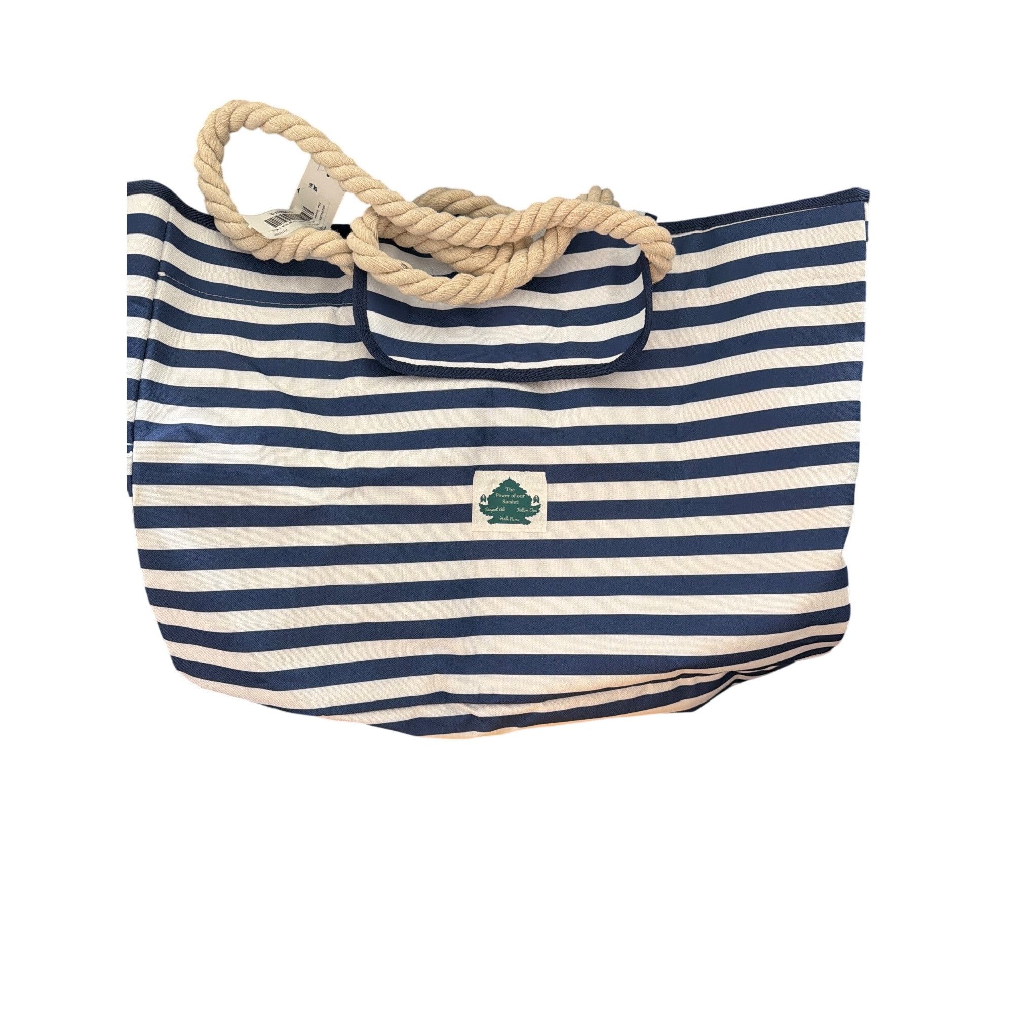 Other Power of Satshri Blue White Striped Canvas Tote Beach Bag Wa Size ONE SIZE - 1 Thumbnail