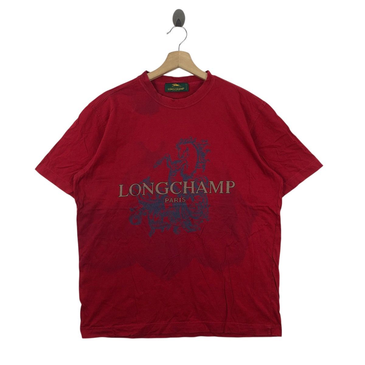 Longchamp LONGCHAMP Paris Distressed T Shirt Big Logo Italy Size US L / EU 52-54 / 3 - 1 Thumbnail